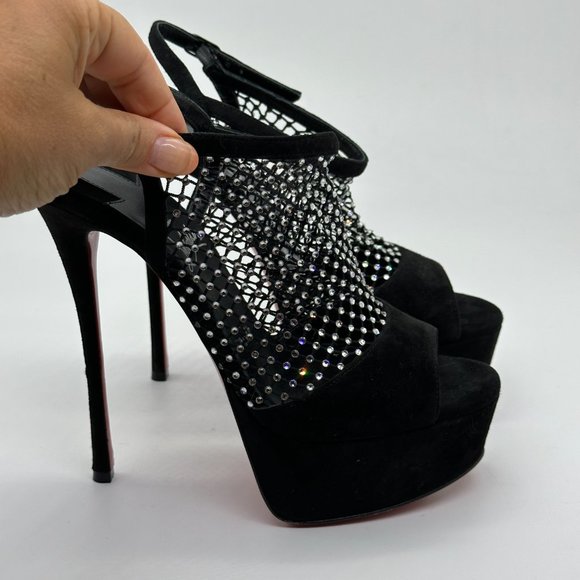 Christian Louboutin PLOUGESTA ALTA STRASS Fishnet Heels Pump Shoes Sandal - Picture 9 of 16